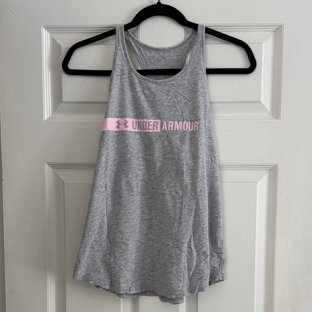 Under Armour Women's Heather Gray and Pink Tank Top